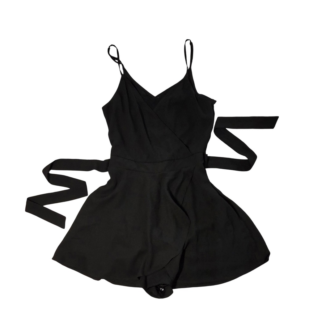 Express Black Surplice Wrap Romper Spaghetti Strap Tie Waist Size 2